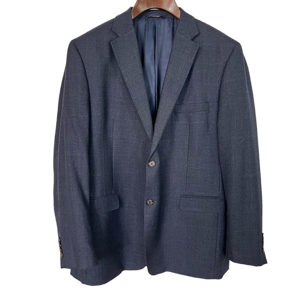 Lauren Ralph Lauren Navy Windowpane Wool Sport Coat 46R Slim Fit Blazer RL